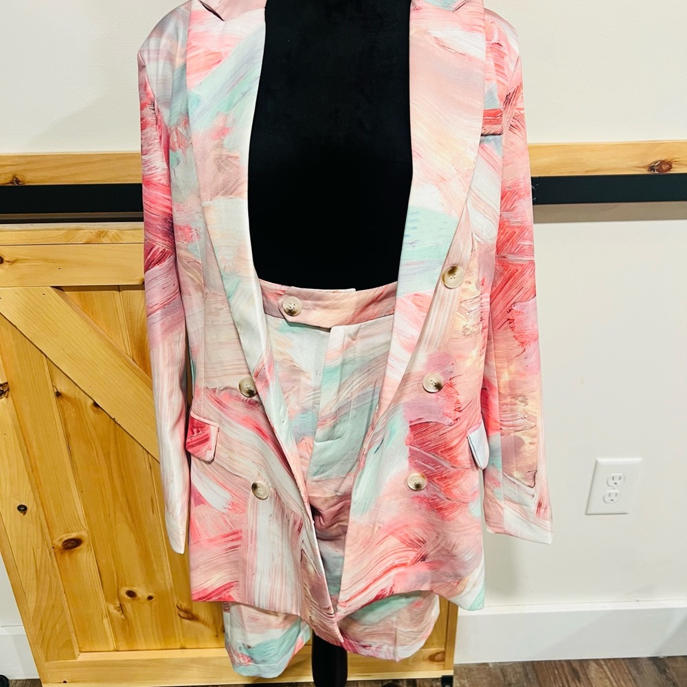 Mixed Print Blazer & Midi Short Set - image 6